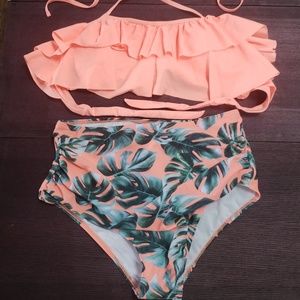 Peach Hawaiian 2 piece swimsuit bikini NEW